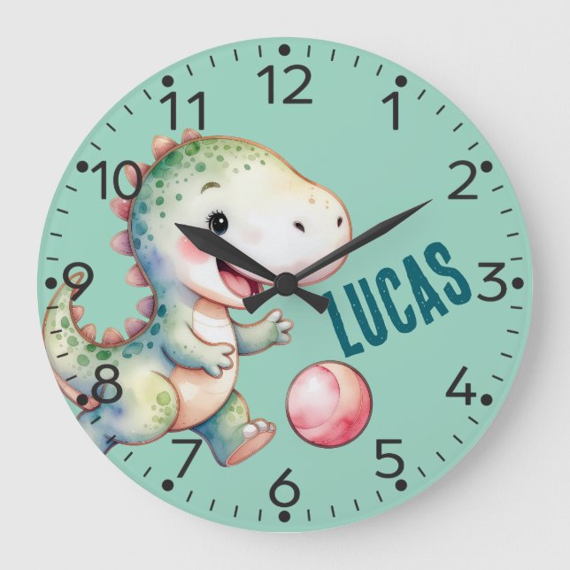 Personalized Cute Dinosaur, T-Rex, Wall Clock (Front)