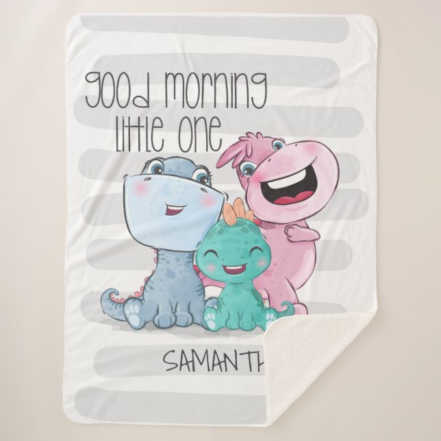 Personalized cute dinosaurs girl baby or kids sherpa blanket (Front)