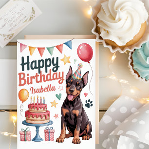 Personalized Cute Doberman Dog Birthday Card