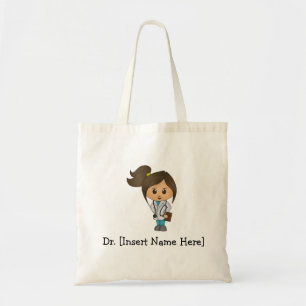 Personalized Cute Doctor, Brunette Female Tote Bag