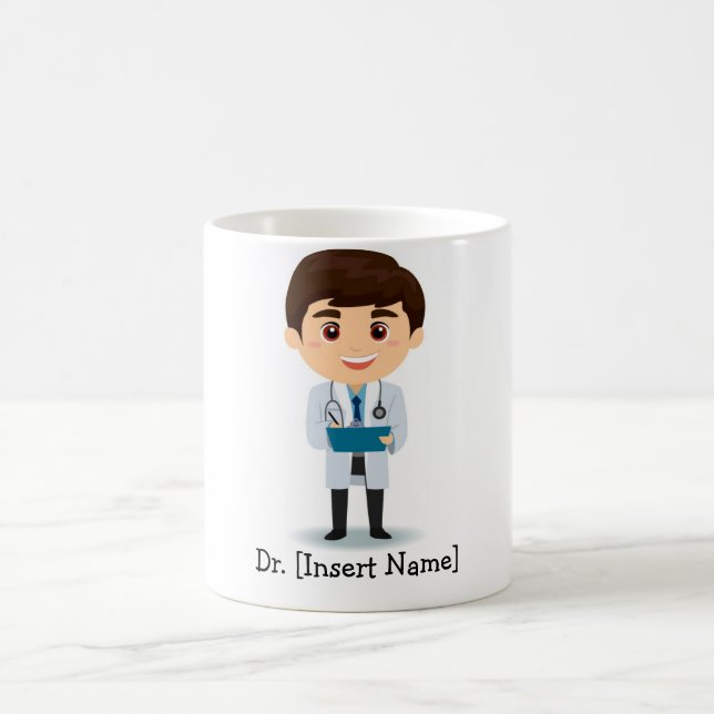 Personalized Cute Doctor, Brunette Male Coffee Mug (Center)