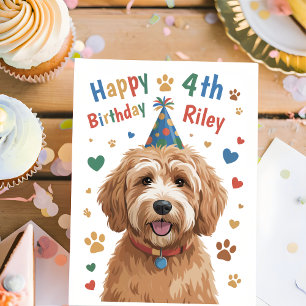 Personalized Cute Dog 4th Birthday Card for Kids 