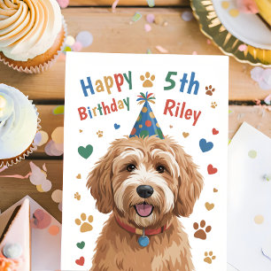 Personalized Cute Dog 5th Birthday Card for Kids