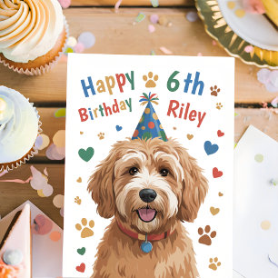 Personalized Cute Dog 6th Birthday Card for Kids
