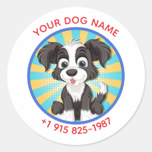 Personalized Cute Dog Design Custom Pet Name&Phone Classic Round Sticker