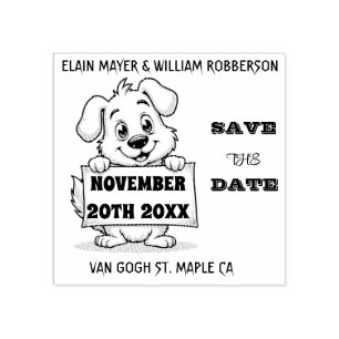 Personalized Cute Dog Save the DateWood Art Stamp