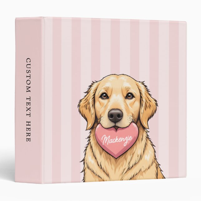 Personalized Cute dog with Pink Heart Binder (Front/Spine)