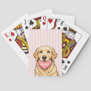 Personalized Cute Dog with Pink Heart Playing Cards