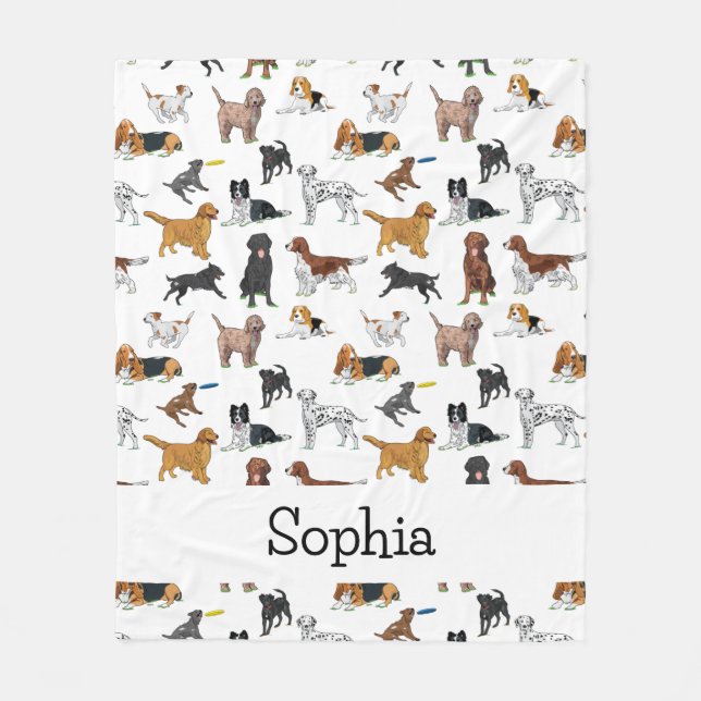 Personalized Cute Dogs Illustrations Pattern Fleece Blanket (Front)