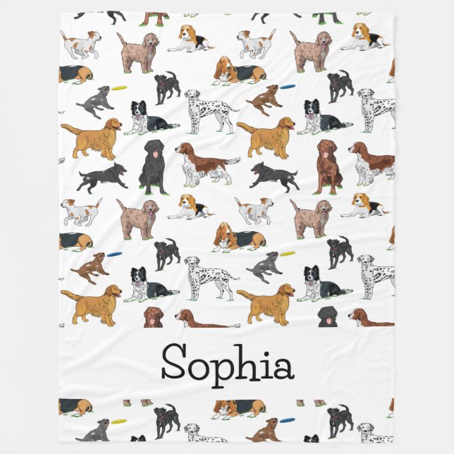 Personalized Cute Dogs Illustrations Pattern Fleece Blanket (Front)