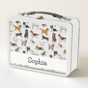 Personalized Cute Dogs Illustrations Pattern Metal Lunch Box