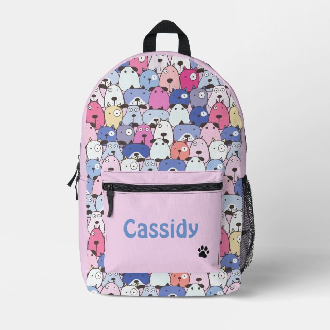 Personalized Cute Dogs in Pastel Colours & Pink Printed Backpack (Front)