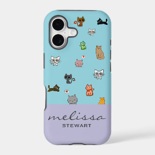 Personalized cute doodle cats kawaii blue & purple