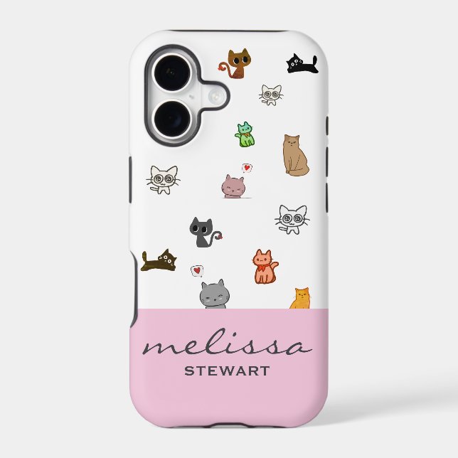 Personalized cute doodle cats kawaii iphone case (Back)