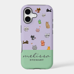 Personalized cute doodle cats kawaii purple green