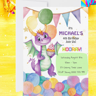 Personalized Cute Dragon Kids Birthday Invitation