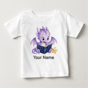 Personalized Cute Dragon Reading Stars Storybook  Baby T-Shirt