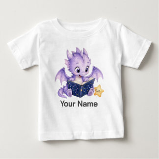 Personalized Cute Dragon Reading Stars Storybook Baby T-Shirt