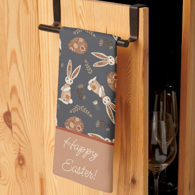 Personalized Cute Easter Bunny Rabbit Folk Kitchen Towel (Creator Uploaded)