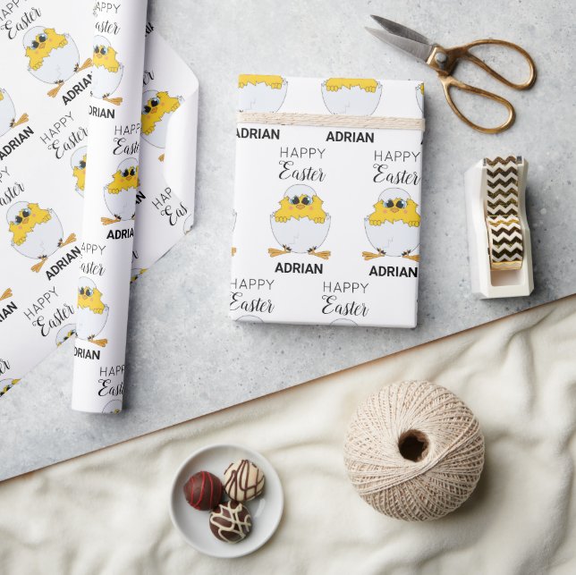 Personalized Cute Easter Egg & Chick Happy Easter Wrapping Paper (Crafts)