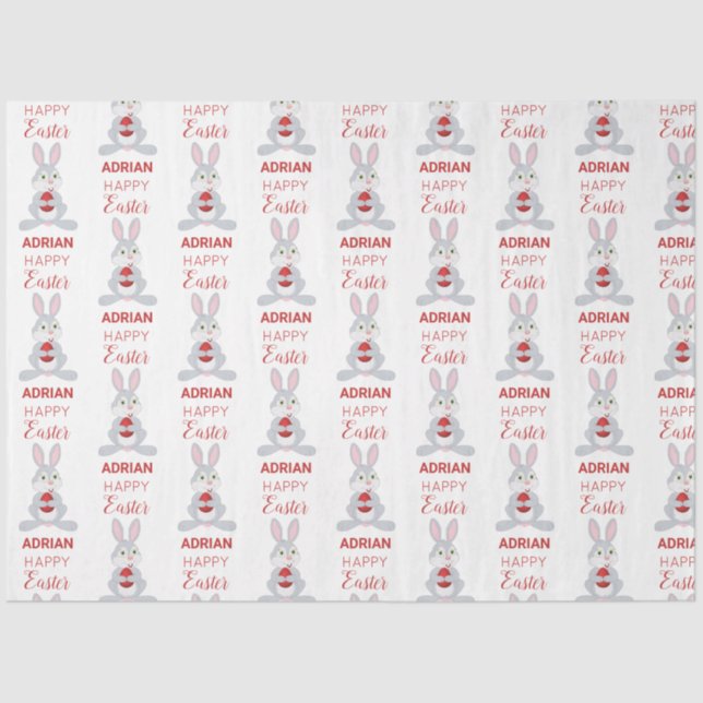 Personalized Cute Easter Rabbit Red Easter Egg Tissue Paper (Front)