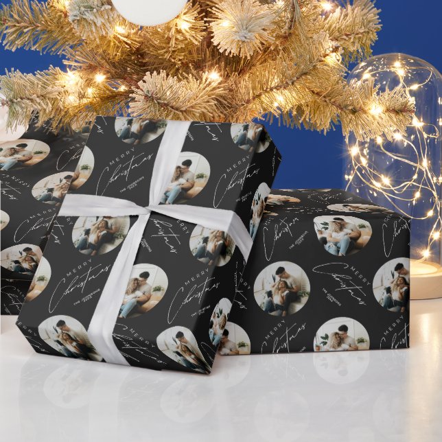 Personalized Cute Elegant Circle Photo Christmas Wrapping Paper (Holidays)