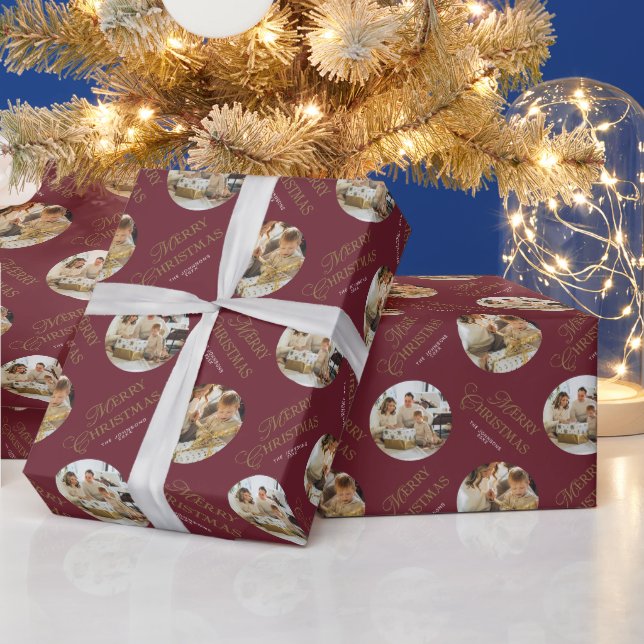 Personalized Cute Elegant Photo Red Christmas Wrapping Paper (Holidays)
