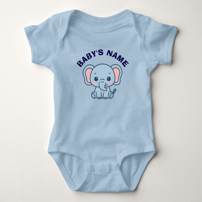 Personalized Cute Elephant Baby Bodysuit (Front)