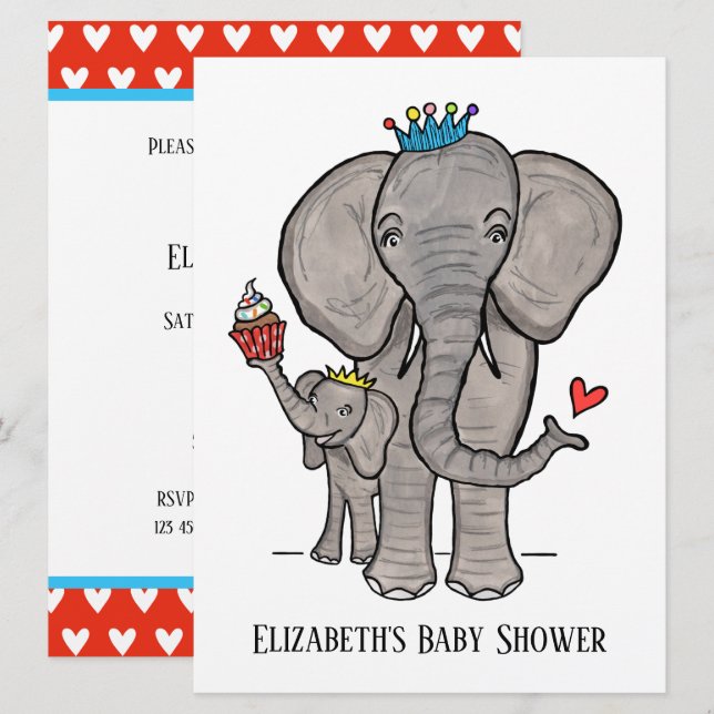 Personalized Cute Elephant Baby Shower Invitation (Front/Back)