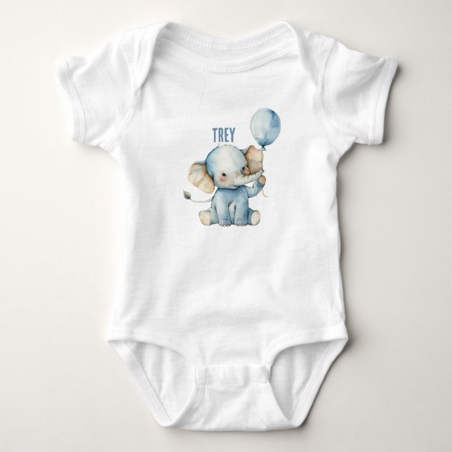 Personalized Cute Elephant Balloon Baby  Bodysuit (Front)