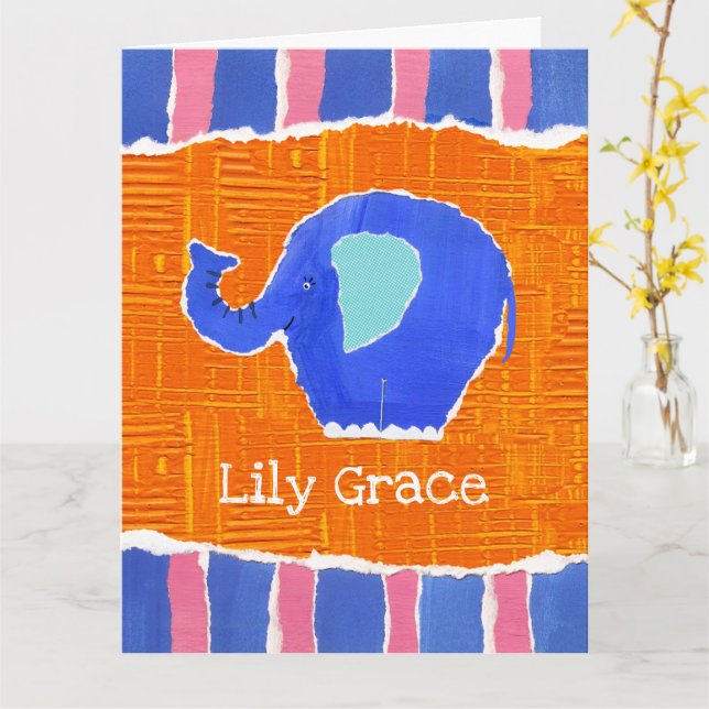 Personalized Cute Elephant Birthday Greetings Card (Yellow Flower)