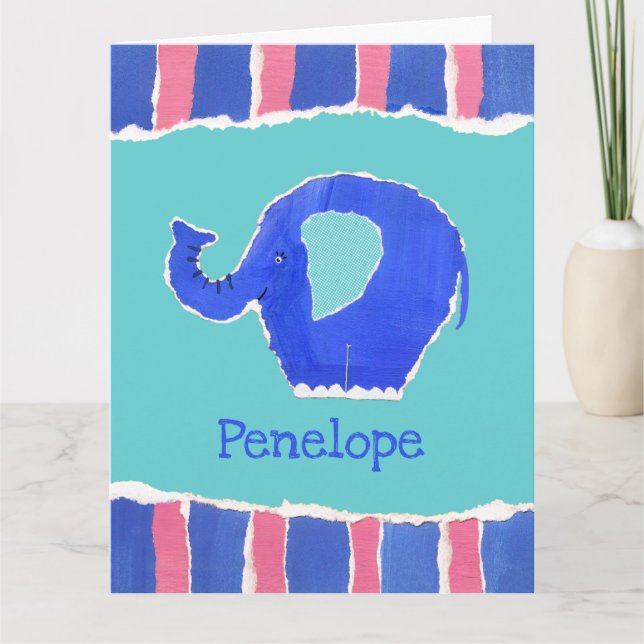 Personalized Cute Elephant Birthday Greetings Card (Front)