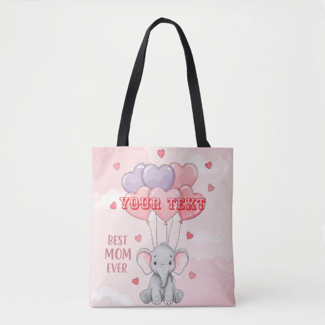 Personalized Cute Elephant Custom Text Gift  Tote Bag (Front)