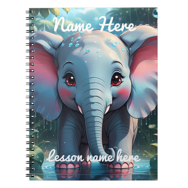 Personalized Cute Elephant in the Rain  Notebook (Front)