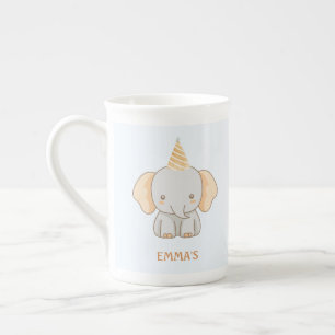 Personalized Cute Elephant Kids Name Bone China Mug