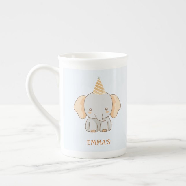Personalized Cute Elephant Kids Name Bone China Mug (Left)