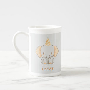 Personalized Cute Elephant Kids Name Bone China Mug