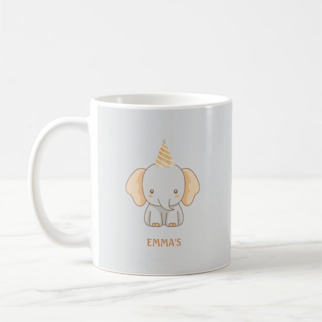 Personalized Cute Elephant Kids Name Coffee Mug (Left)