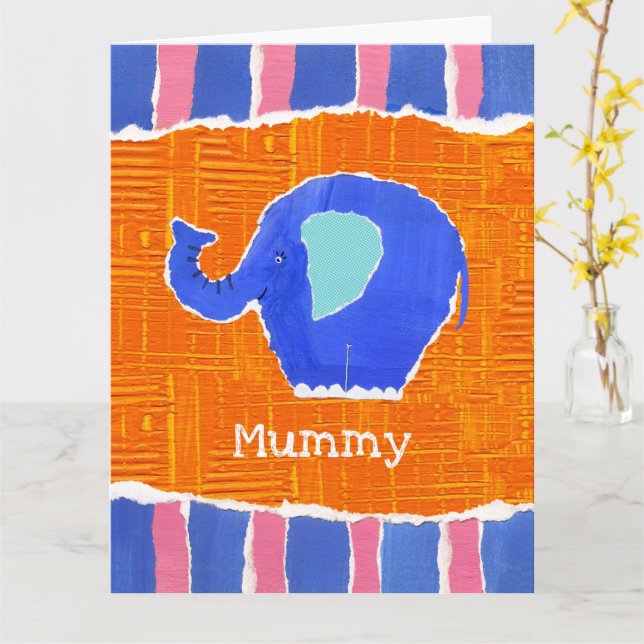 Personalized Cute Elephant Mother's Day Card (Yellow Flower)