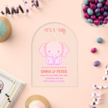 Personalized Cute Elephant Pink Baby Shower