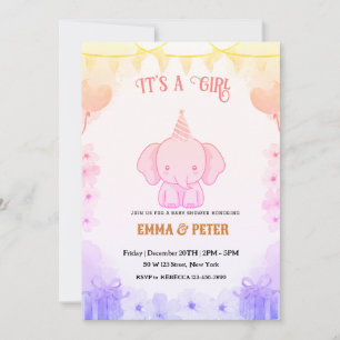 Personalized Cute Elephant Pink Baby Shower Invitation
