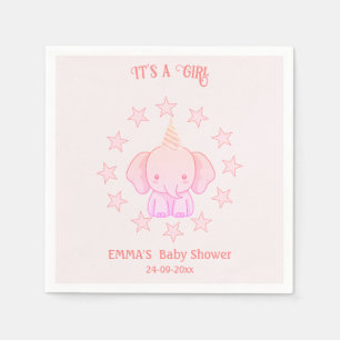 Personalized Cute Elephant Pink Baby Shower Napkin