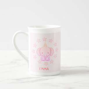 Personalized Cute Elephant Pink  Bone China Mug