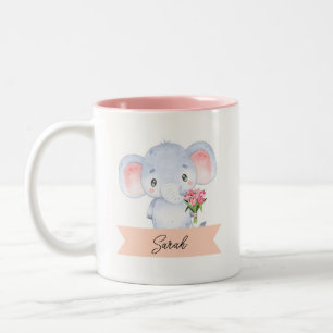 Personalized cute elephant  Two-Tone coffee mug