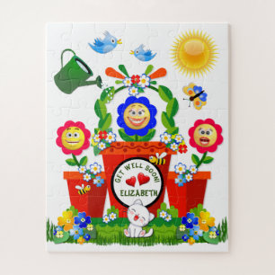 Personalized Cute Emoji Flowers Get Well Soon Jigsaw Puzzle
