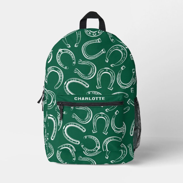 Personalized Cute Equestrian Horseshoe Pattern Printed Backpack (Front)