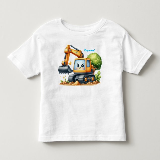 Personalized Cute Excavator Construction T-Shirt (Front)