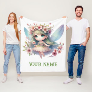 Personalized Cute Fairy & Floral Wreath Fleece Blanket