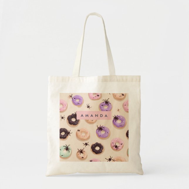 Personalized Cute Fall Halloween Doughnut Spider Tote Bag (Front)