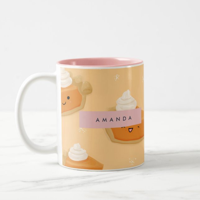 Personalized Cute Fall Pumpkin Pie Whipped Cream Two-Tone Coffee Mug (Left)